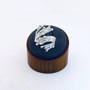 925 Sterling Silver Adjustable Wrap Ring Size 7.5 Modern Beaded Statement Estate